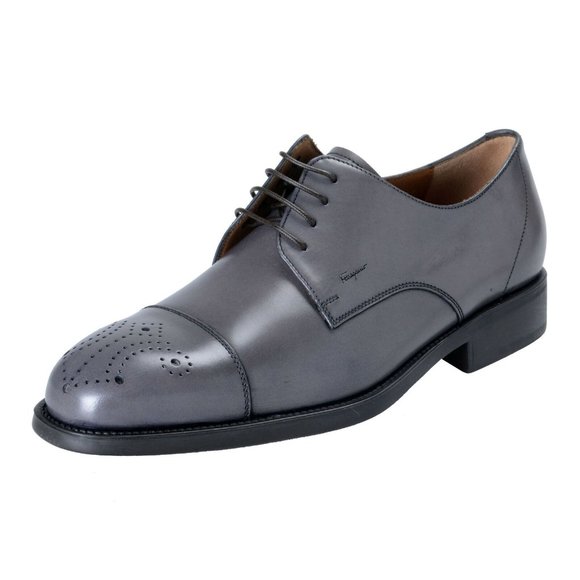 Salvatore Ferragamo Gray Leather Oxfords Shoes main image 6